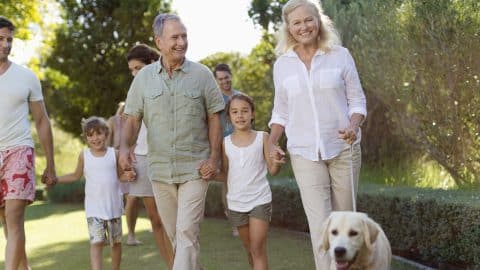 Family walking together in park